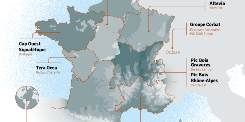 Carte PIC BOIS avec filiales